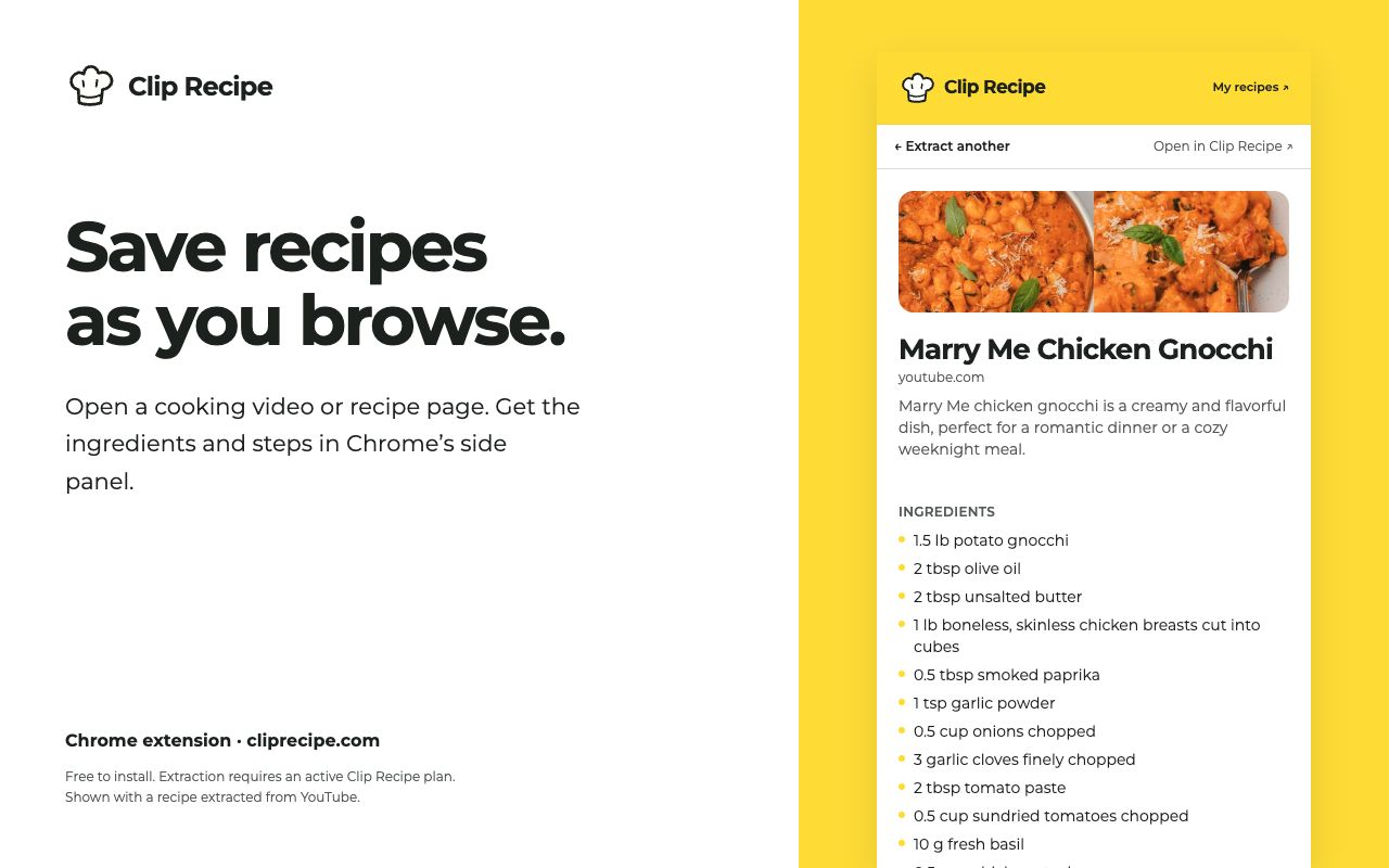 Save recipes as you browse with Clip Recipe for Chrome