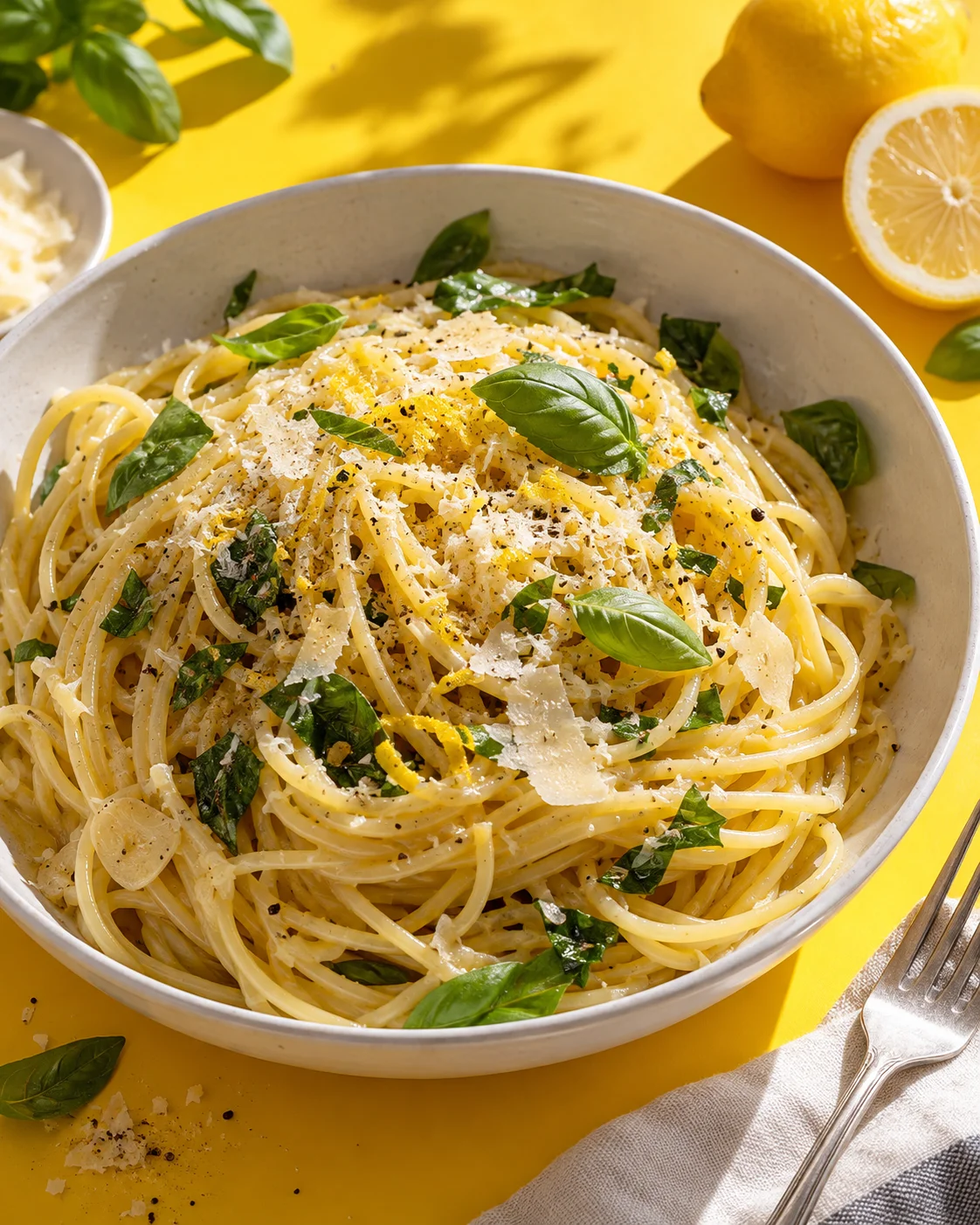 Lemon pasta with fresh basil