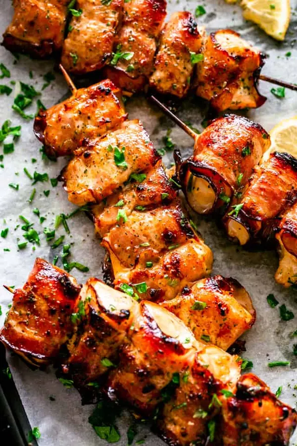 Bacon Wrapped Chicken Bites (On Skewers!)